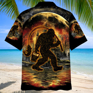 Fiery Bigfoot Fishing Hawaiian Shirt