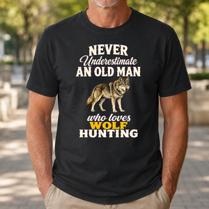 Never Underestimate An Old Man Who Loves Wolf Hunting Retro - 4-TS2D-Black