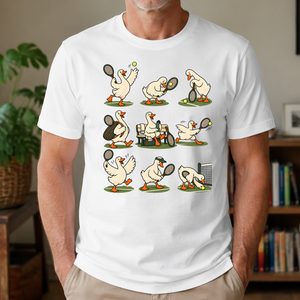 Funny Ducks Playing Tennis - 4-TS2D-White_7-TS2D-White