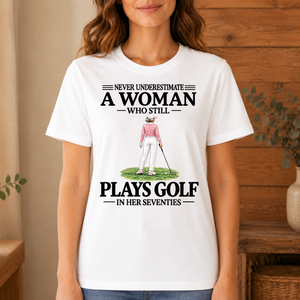 A Woman Still Plays Golf In Her Seventies - 4-TS2D-White