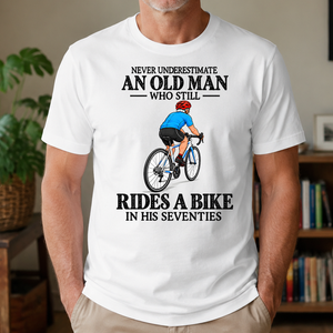 An Old Man Still Rides A Bike In His Seventies - 4-TS2D-White