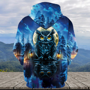 Owl In Dark Night Fantasy Art All Over Print Shirt