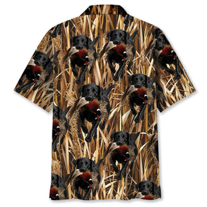 Camouflage Black Labrador Retriever Running With Wild Pheasant Hawaiian Shirt
