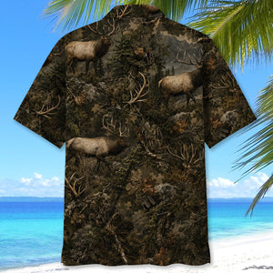 Elk Hunting Forest Camouflage Hawaiian Shirt