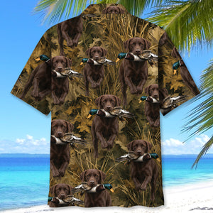 Camouflage Chocolate Labrador Retriever Running With Mallard Duck Hawaiian Shirt