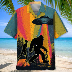 Bigfoot Alien Camping Night Vintage Hawaiian Shirt