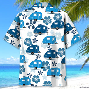 Teardrop Trailer Hibiscus Blue Hawaiian Shirt