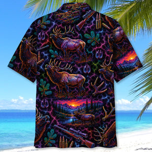Midnight Elk Hunting Neon Hawaiian Shirt