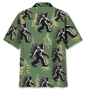 Bigfoot Hiking Gold Tree Hawaiian Shirt
