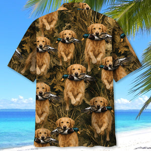 Camouflage Golden Retriever Running With Mallard Duck Hawaiian Shirt