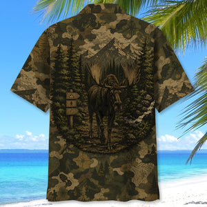 Moose Forest Camouflage Dark Hawaiian Shirt