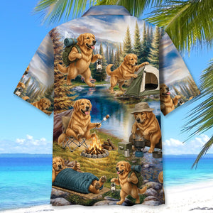 Golden Retriever Dog Funny Camping Hawaiian Shirt
