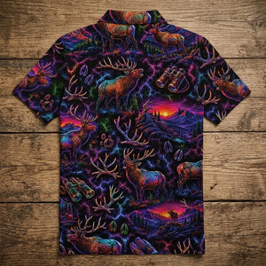Midnight Elk Hunting Neon Men Polo Shirt