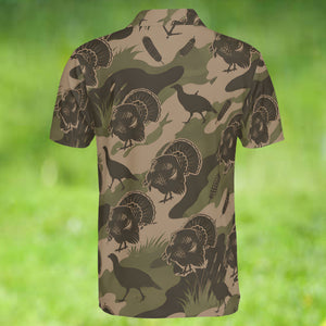 Vintage Camouflage Wild Turkey Hunting Polo For Men