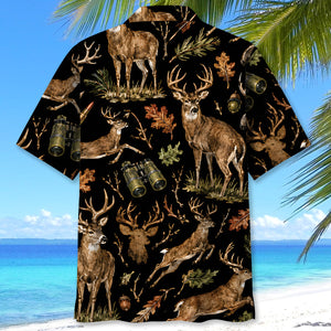 Deer Hunting Retro Black Hawaiian Shirt