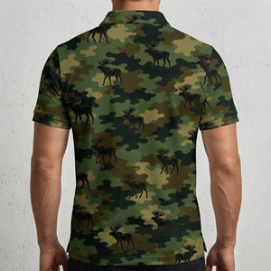 Moose Camouflage Millitary Men Polo Shirt