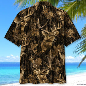 Vintage Deer Art Camo Hawaiian Shirt