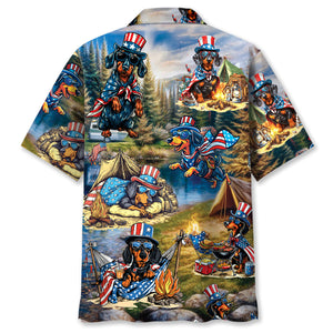 America Funny Dachshund Camping Hawaiian Shirt