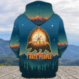 Bear Camp I Hate People Mountain Night Forest All Over Print Shirt