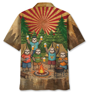 Funny Sloth Camping Drinking Team Hawaiian Shirt
