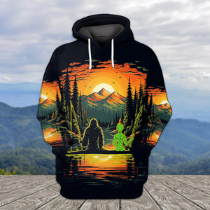 Bigfoot And Alien Fishing Night All Over Print Shirt
