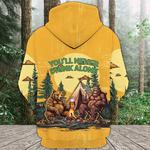 Bigfoot and Bear You'll Never Drink Alone All Over Print Shirt