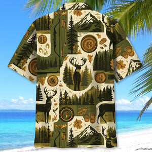 Retro Deer Hunting Badge Pattern Hawaiian Shirt