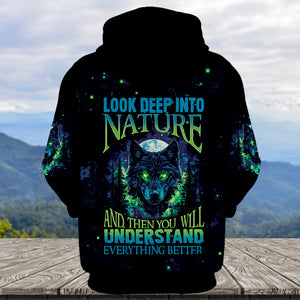 Look Deep Into The Nature And You Will Understand Everything Better Wolf All Over Print Shirt