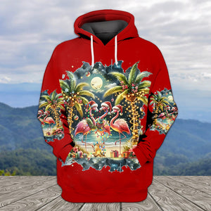 Christmas Deck The Palms Flamingo All Over Print Shirt
