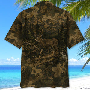 Deer Forest Camouflage Dark Hawaiian Shirt