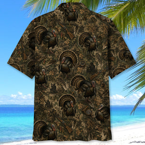 Vintage Turkey Hunter Camo Hawaiian Shirt