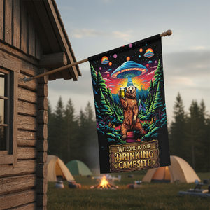 Welcome To Our Drinking Campsite Bear Flag Decor