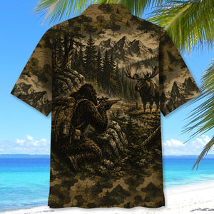 Bigfoot Moose Hunting Camouflage Funny Hawaiian Shirt