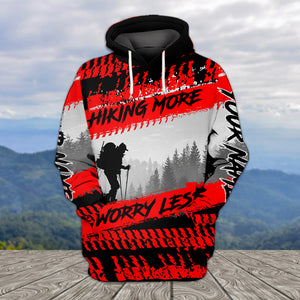 Custom Name Hiking More Worry Less Black Red All Over Print Shirt