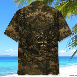 Raccoon Forest Camouflage Dark Hawaiian Shirt
