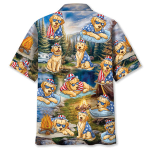 America Funny Golden Retriever Camping Hawaiian Shirt