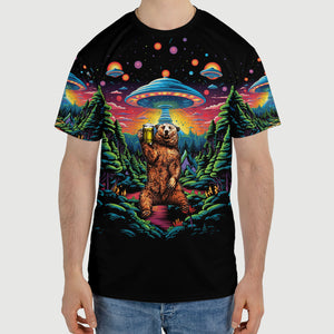 Bear Alien Night Drinking All Over Print Shirt