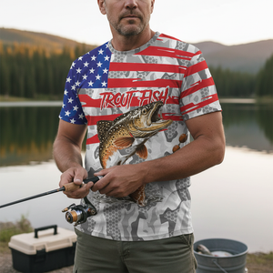 Camo American Flag Trout Fish Fishing All Over Print Shirt