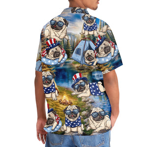 America Funny Pug Camping Hawaiian Shirt