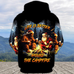 Funny Bigfoot & Santa Life Is Better Around The Campfire All Over Print Shirt