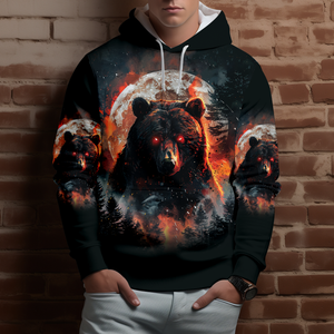 Fire Bear Adventure Dark Night Forest All Over Print Shirt