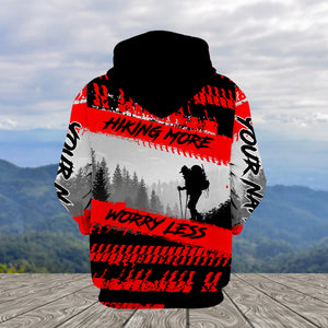 Custom Name Hiking More Worry Less Black Red All Over Print Shirt