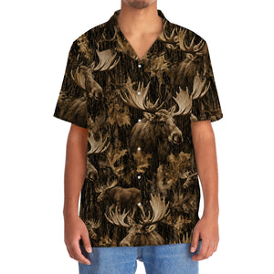 Vintage Moose Art Camo Hawaiian Shirt