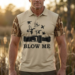 Blow Me Duck Hunting Camo Polo Men Shirt