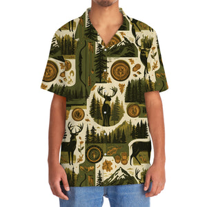 Retro Deer Hunting Badge Pattern Hawaiian Shirt