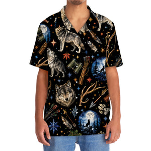Wolf Hunting Retro Black Hawaiian Shirt