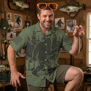 Bigfoot Fishing Funy Fisher Man Hawaiian Shirt