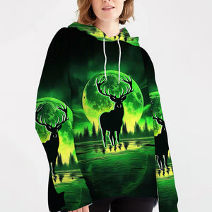 Deer Green Moonlit Art All Over Print Shirt