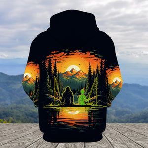 Bigfoot And Alien Fishing Night All Over Print Shirt