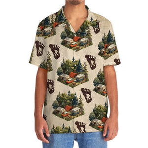 Retro Camping with Bigfoot Tracks Hawaiian Shirt